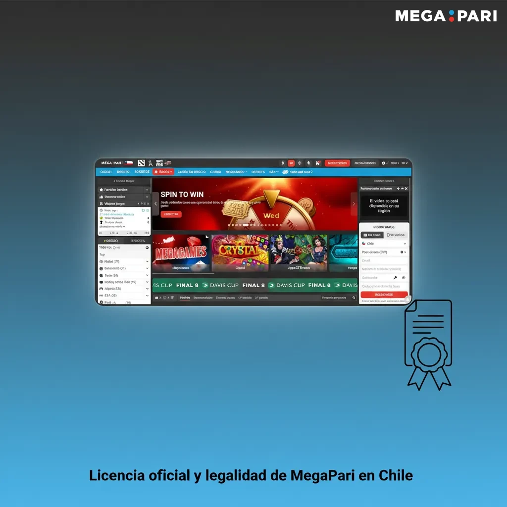 Gráfico sobre licencia de MegaPari en Chile: Curazao 2019, verificada; seguridad, privacidad y juego responsable online.