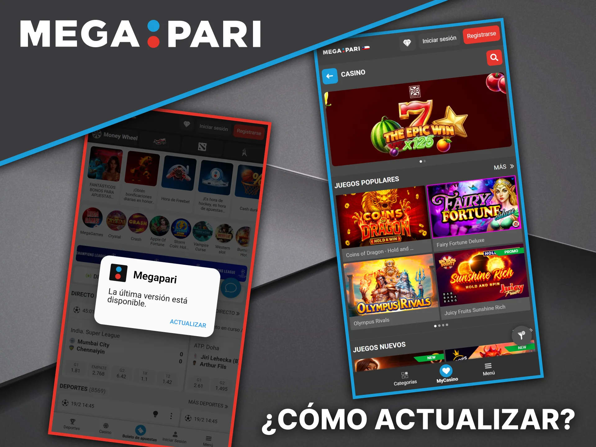 Siga las instrucciones para actualizar la aplicación Megapari y aprovechar las nuevas funciones.