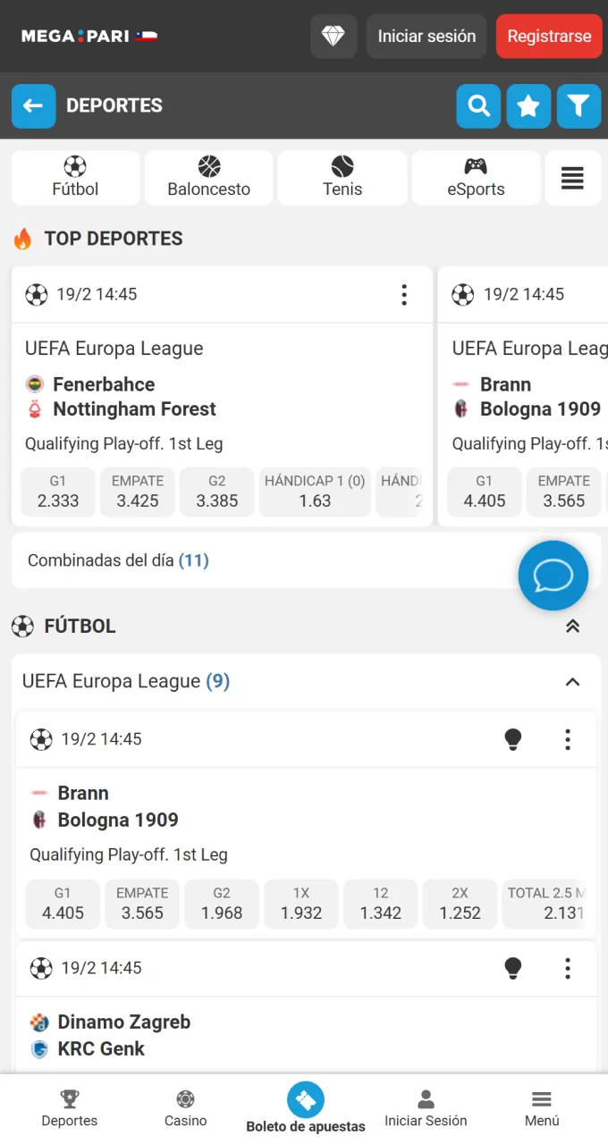 La sección de apuestas deportivas de la aplicación Megapari presenta los mejores partidos y cuotas competitivas.