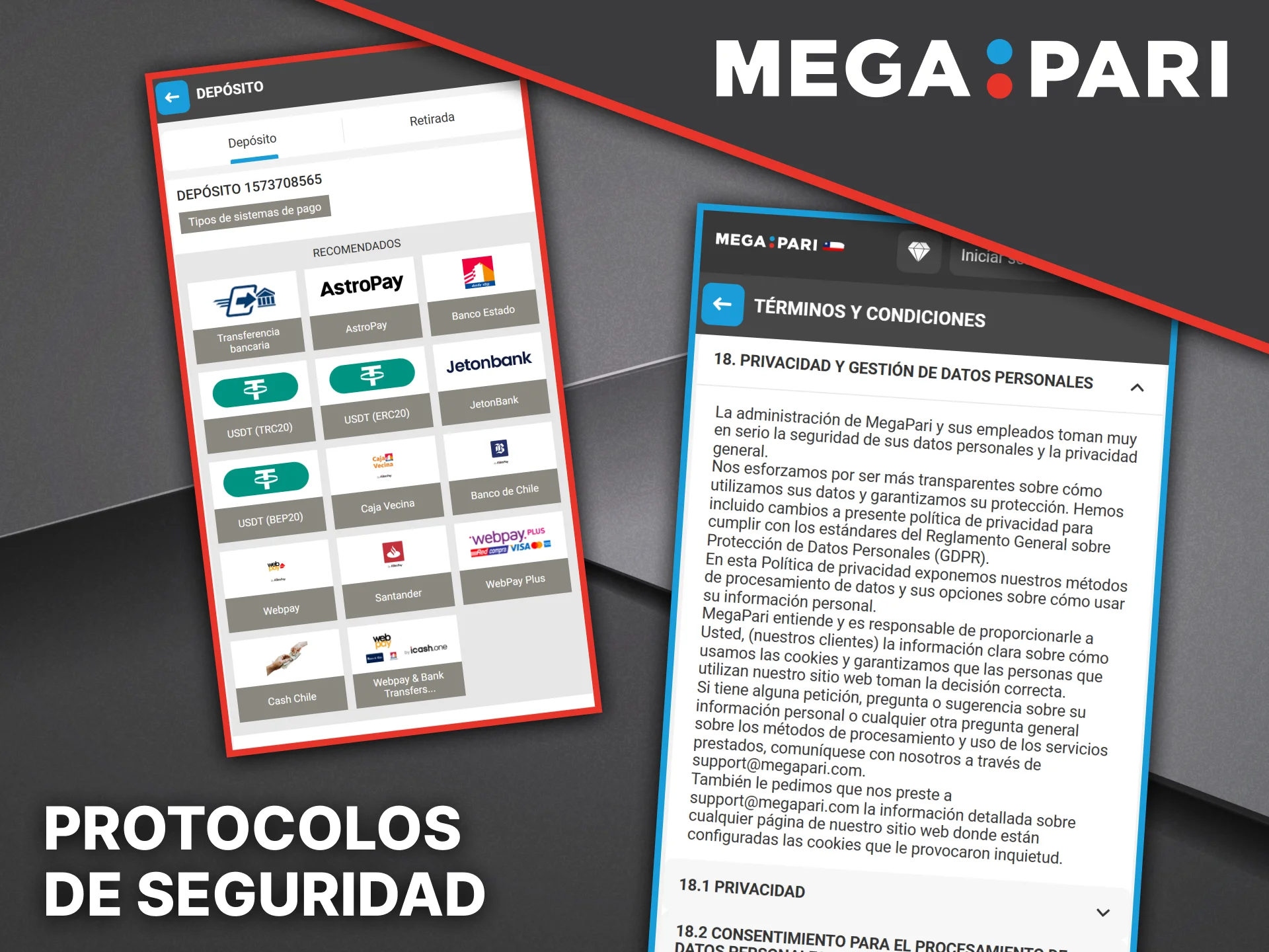 La aplicación Megapari utiliza protocolos avanzados para proteger todos tus datos personales.
