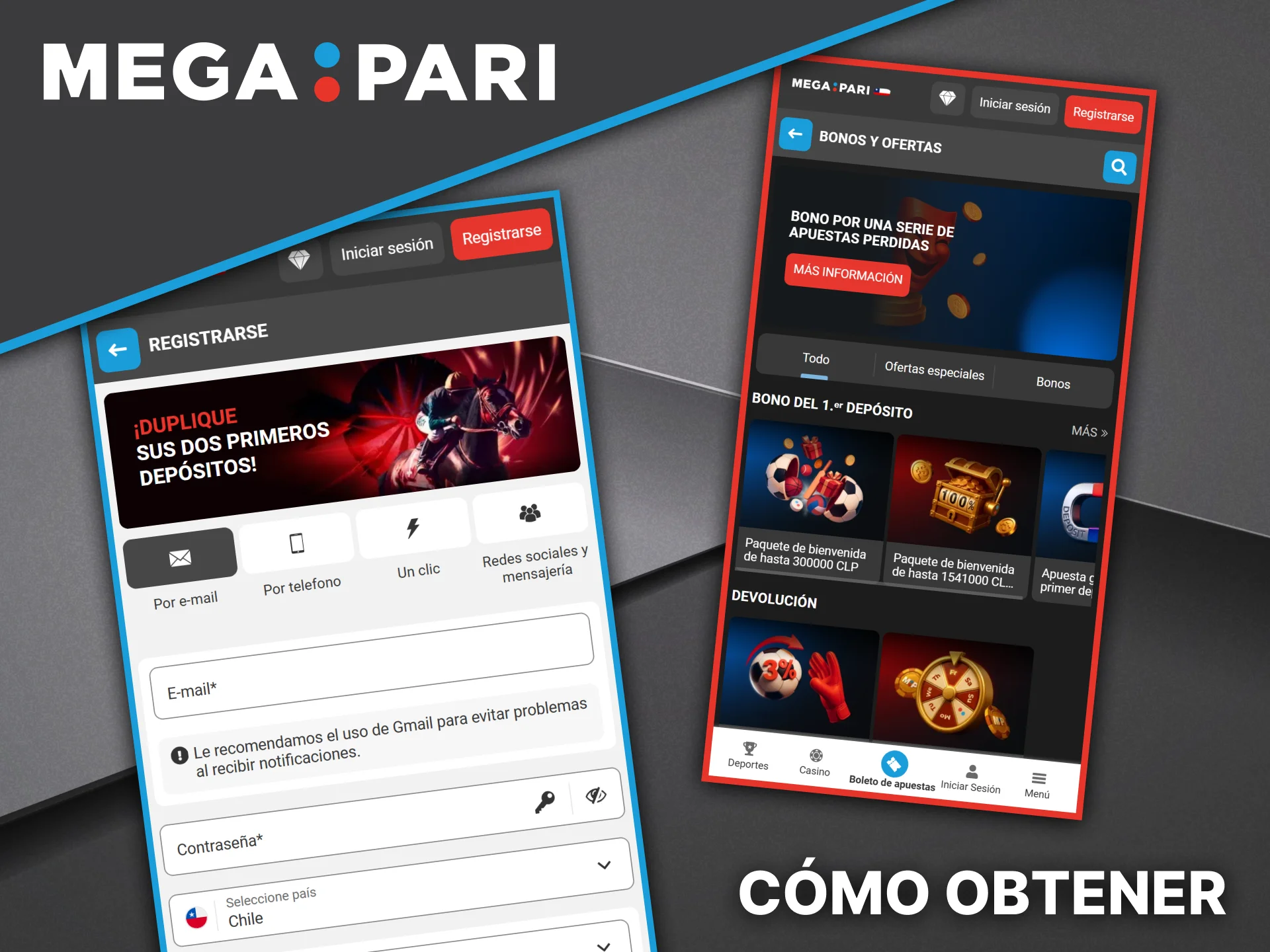 Regístrate ahora y descubre cómo reclamar tu primer bono exclusivo en Megapari Chile.