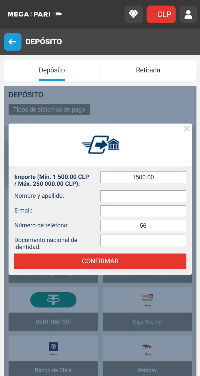 Confirme la acción en el sitio web de Megapari para aplicar el código promocional.