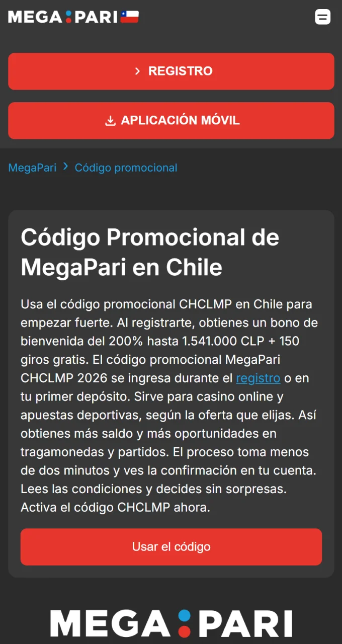 Siga el enlace al sitio web de Megapari para aplicar el código de promoción.