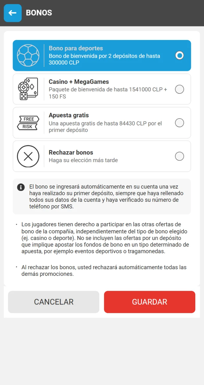 Seleccione la aplicación de bienvenida de Megapari para aplicar el código de promoción.
