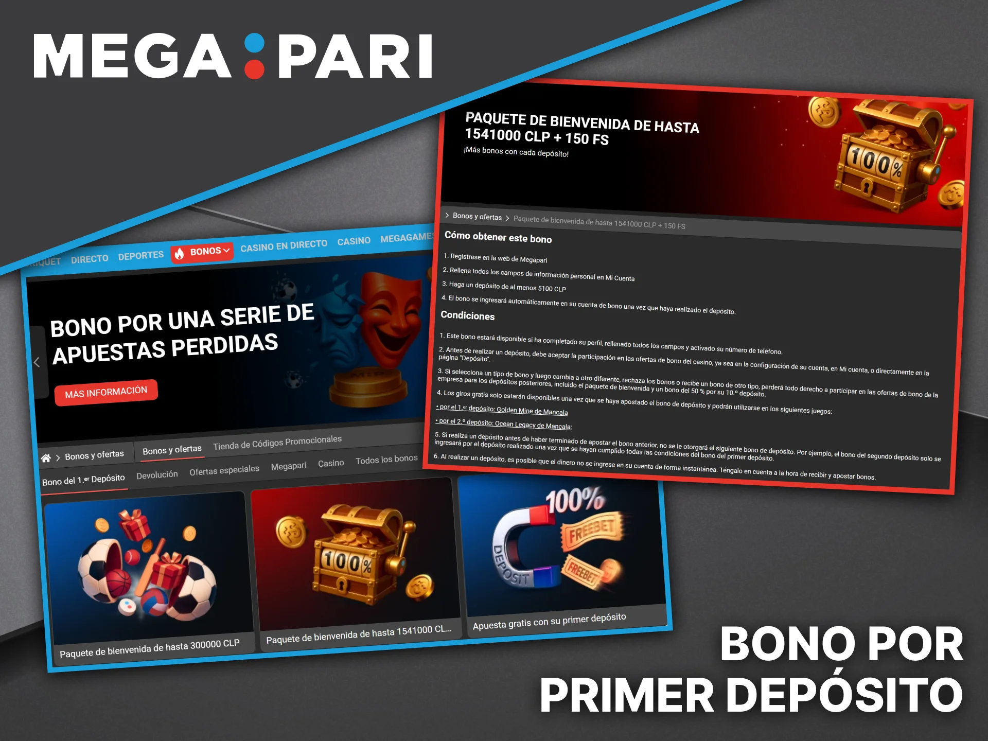 Obtenga un bono de primer depósito para nuevos jugadores en Megapari Casino.