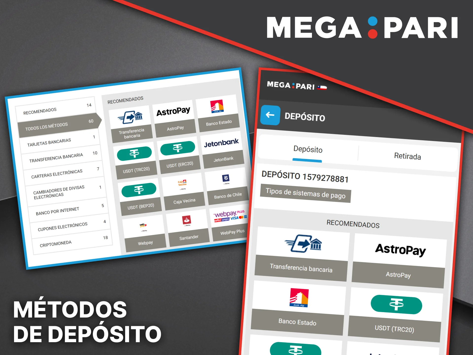 Consulta los métodos más populares para depositar fondos en tu cuenta Megapari.