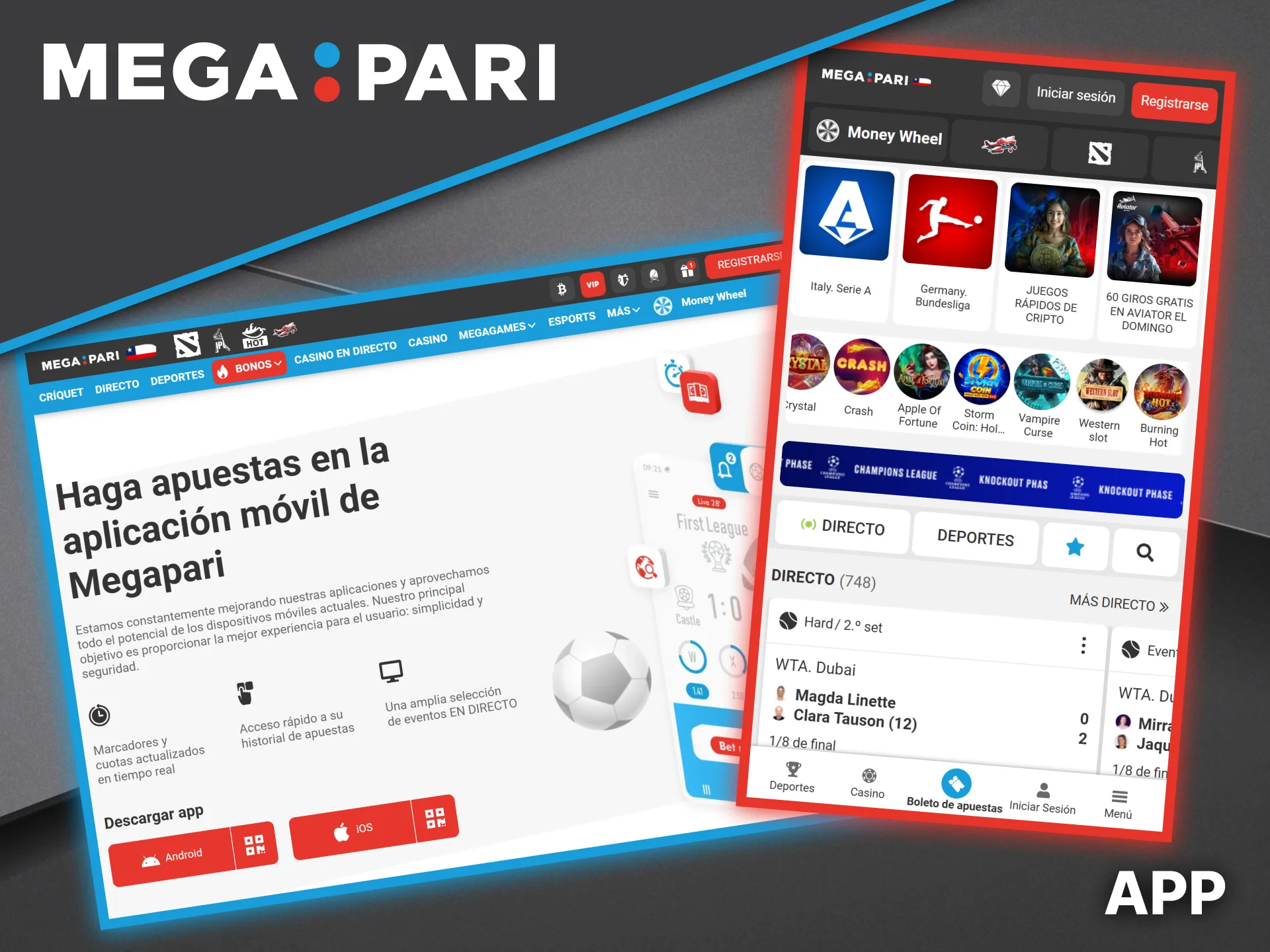 La aplicación móvil oficial brinda acceso a todas las funciones de la casa de apuestas Megapari desde dispositivos Android e iOS.