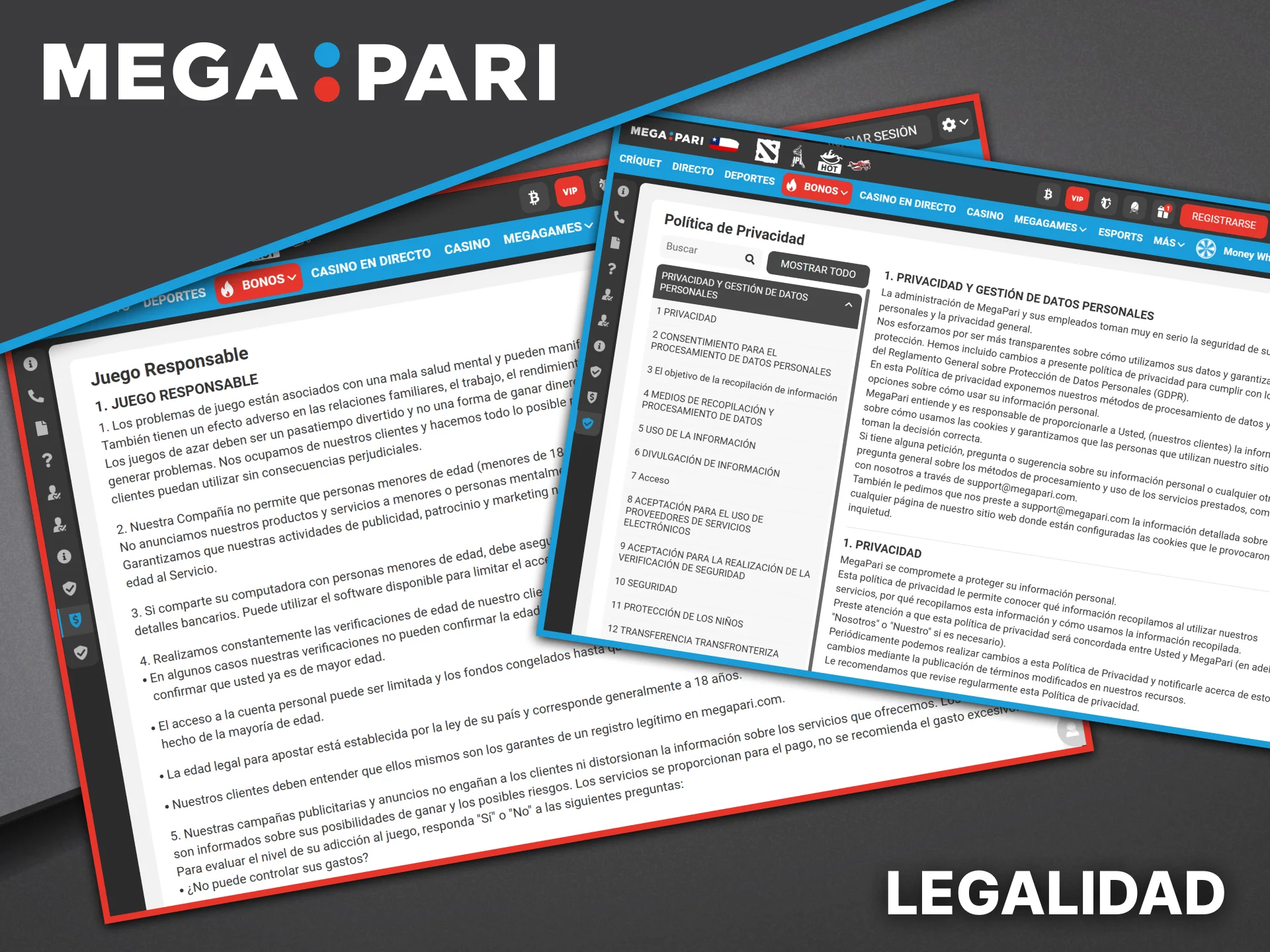 En el sitio web de Megapari encontrará información sobre licencias y medidas de seguridad.