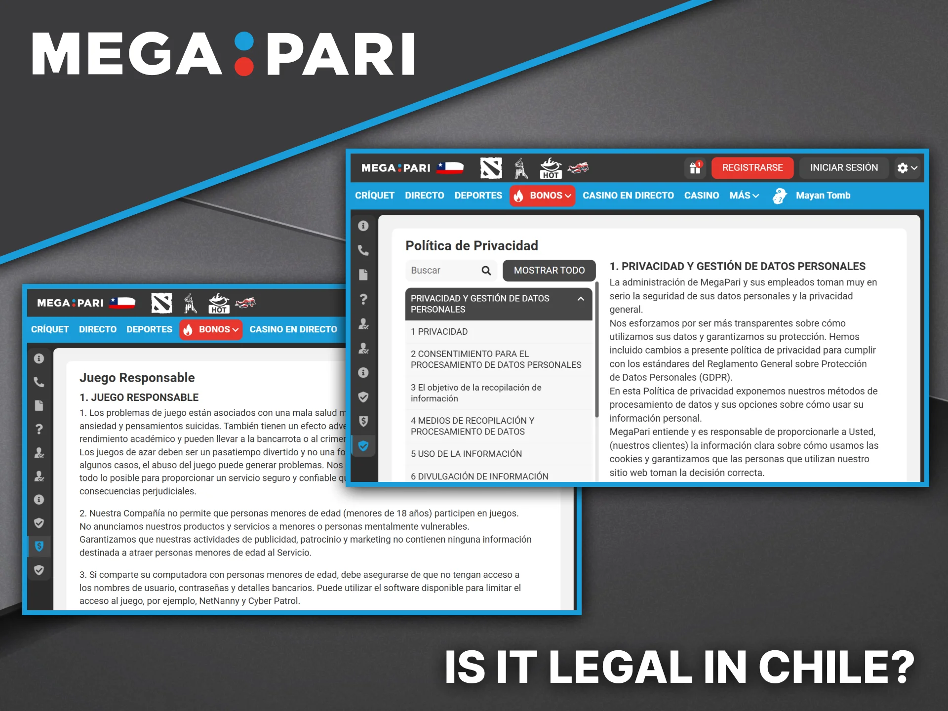 Consulta las licencias y aspectos legales que hacen de Megapari un sitio seguro.