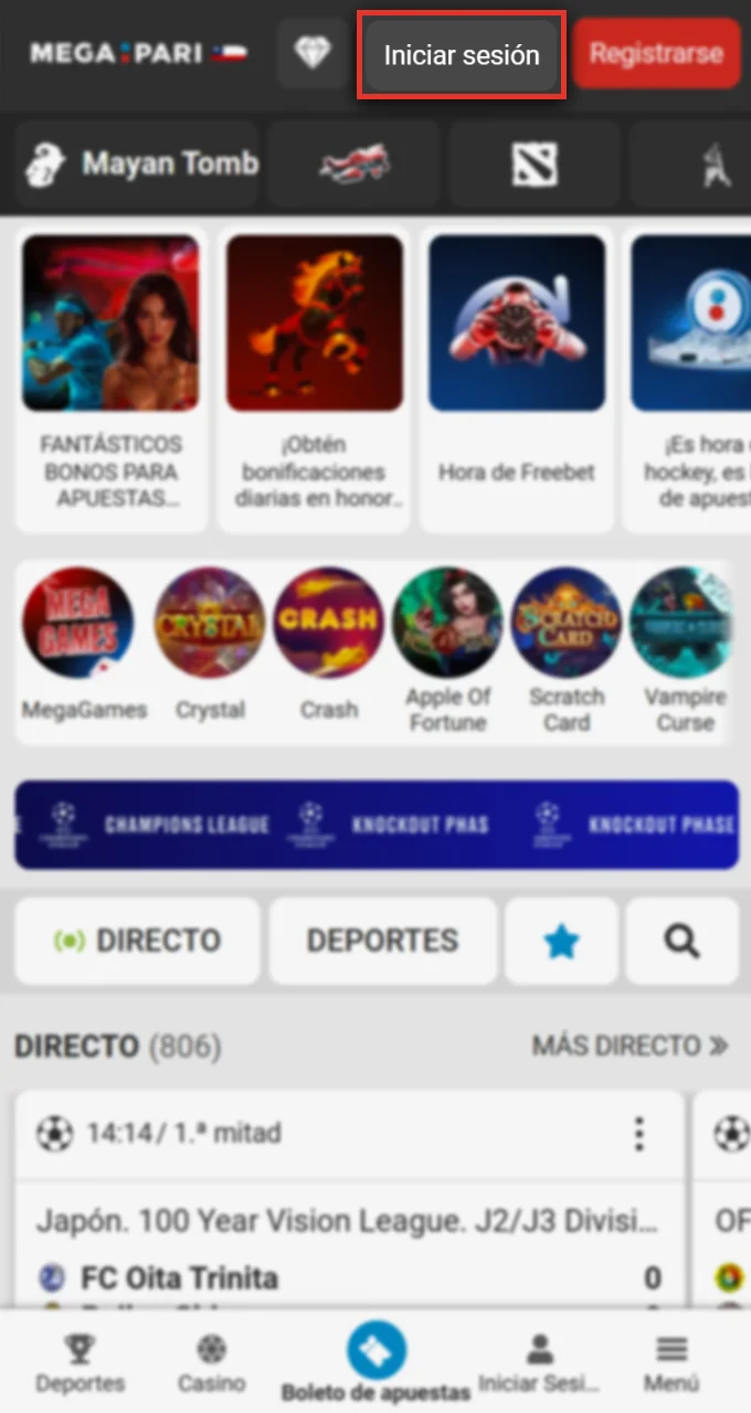 Haga clic en el botón de acceso para iniciar sesión en su cuenta de Megapari.