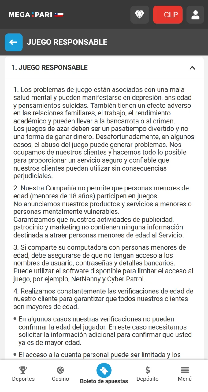 Establezca límites de juego responsable en su nueva cuenta de casino Megapari.