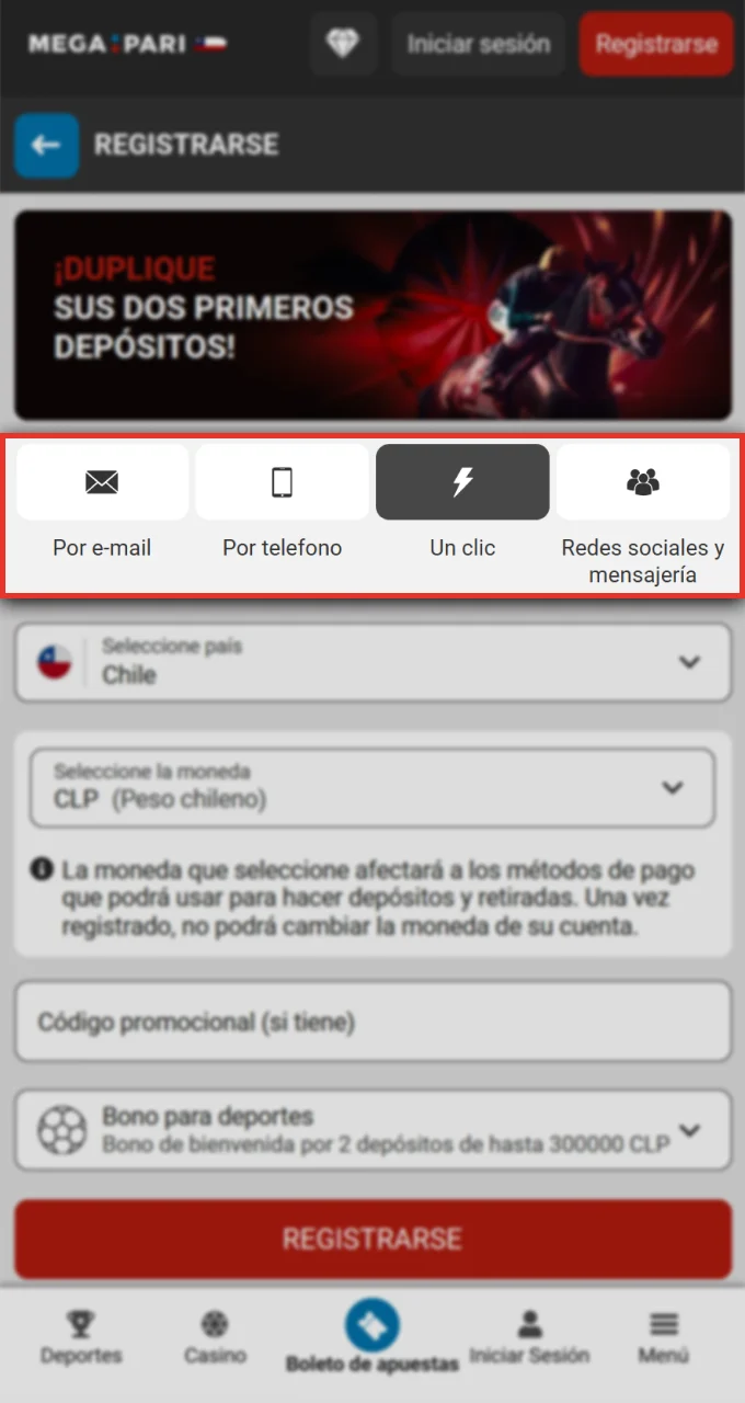 Elija su método de registro preferido para unirse rápidamente a Megapari Casino.